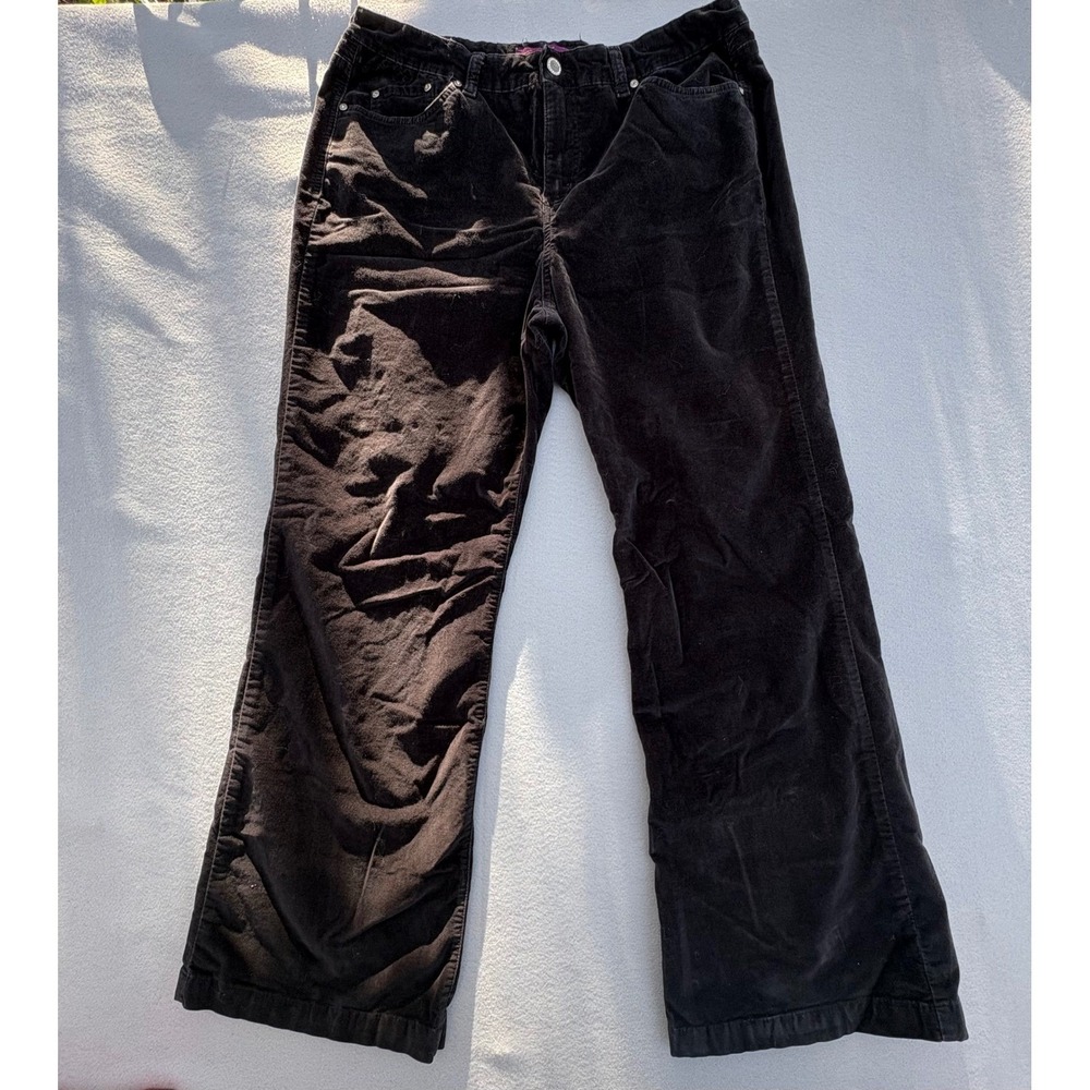 Gloria Vanderbilt Black Corduroy Wide Leg Pants Rhinestone Button Detail Womens - Picture 2 of 16